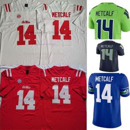 Ole Miss Rebels College Football Jersey 14 DK Metcalf Camiseta deportiva profesional para hombre, todo cosido