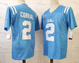 Maillot de football universitaire Ole Miss Rebels, Matt Corral, bleu clair, cousu