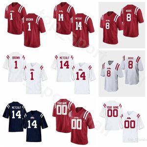 Ole Miss Rebels NCAA College 14 DK Metcalf Jersey Football 22 Deuce McAllister 1 AJ Brown Dexter McCluster Elijah Moore Femmes Hommes Jeunesse