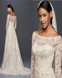 Oleg Cassini Robe de mariée modeste avec manches longues en dentelle Applique Hors épaule Jardin Robes de mariée en plein air, plus la taille Robe de mariée6992216