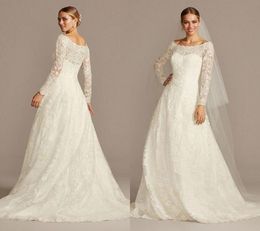 Oleg Cassini OfftheShoulder Laceder Aline Robe de mariée 2021 Applique complète Applique à manches longues plus robe de mariée de train de balayage taille 8892226