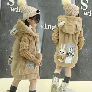 Olekid Aautumn Winter Cartoon Rabbit Girls Parka Dikke Warm Hooded Girl Jacket Outerwear 5-14 jaar Kinderen Teenage Girls Coat LJ201130