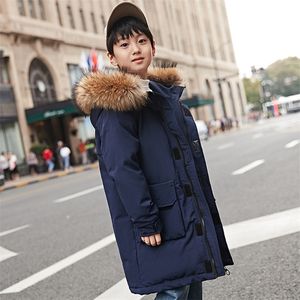 OLEKID Veste d'hiver russe pour garçons Naturel Fourrure de raton laveur Chaud Garçons Down Veste Manteau 5-14 ans Enfants Adolescents Vêtements d'extérieur Snowsuit LJ201203