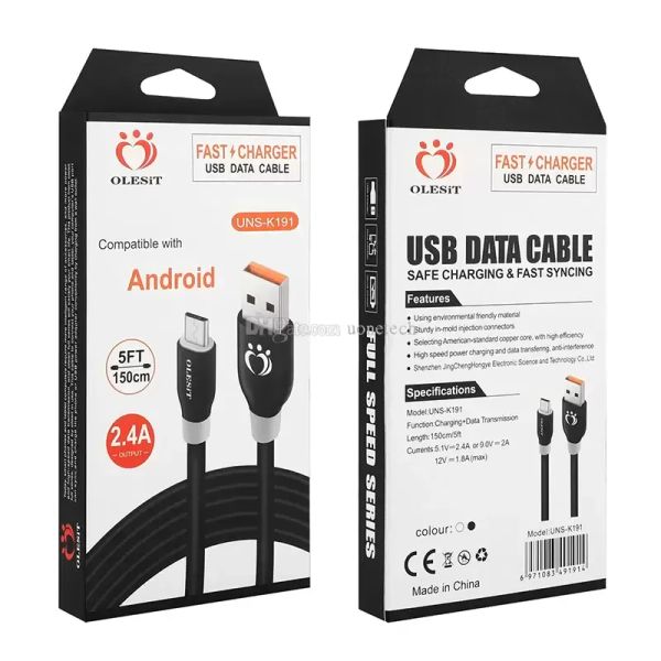 Cables olesit 1/5 m 5 pies 3 m 10 pies od5 0 cargador rápido audaz cable tipo micro de datos USB para samsung huawei con caja de venta al por menor ZZ