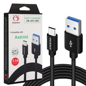 Olesit -kabels 1m 2m 3m 3.1a snelle lader micro USB -gegevens Android -kabel voor Samsung Huawei met retailpakketbox