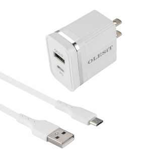 Adaptador de cargador de pared de carga rápida OLESiT, cargador rápido tipo C PD 20W, combinación de cable de datos con enchufe estadounidense