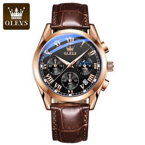 Oleevs 2871 Casual Stainls Steel Back Waterd Herenhard Horloge Chronograph Quartz Watch Leather Pols Watch Men