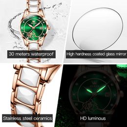 Olegs 3606 Nieuwe niche prachtige horloge modebedrijf luxe kalender dameshorloge keramische dameskwarts student ultradunne temperament horloge