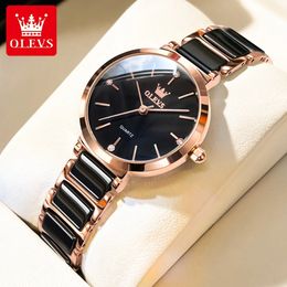 OLEVS 5877 reloj de cuarzo japonés para mujer, correa de reloj de cerámica, reloj de pulsera elegante de lujo para mujer, reloj femenino 240110