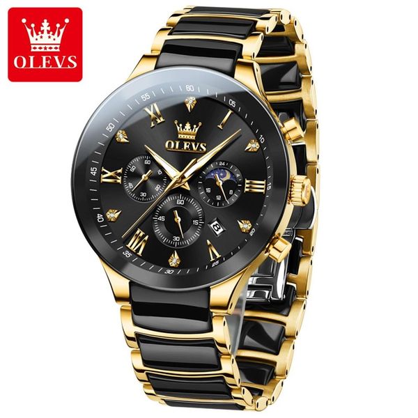 OLEVS 7004 Nouveau style de mode en céramique montres pour hommes automatiques hommes montres à quartz de luxe en verre chronographe en acier inoxydable montres de marque