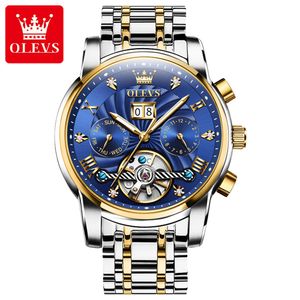 Olevs 9910 sport automatique tourbillon vent luxe femmes montres de créateurs étanche métal classique cool en acier inoxydable lumineux Date hommes montre