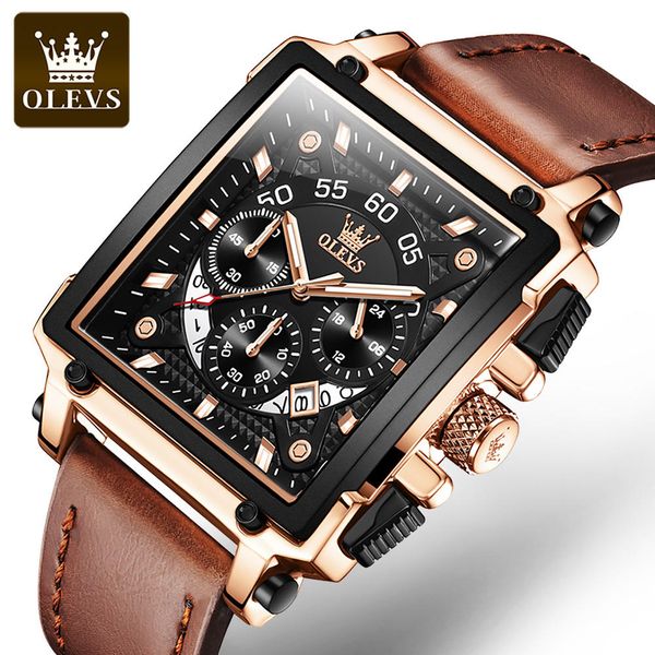 Olevs 9919 logotipo personalizado regalos de piedra relojes deportivos digitales impermeables relojes con correa de cuero de lujo pulsera para hombres reloj de cuarzo clásico de moda para hombres