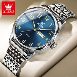 OLEVS Montre d'affaires pour hommes Top marque de luxe montre-bracelet à Quartz conception numérique Simple en acier inoxydable montres pour hommes Montre Homme 240314