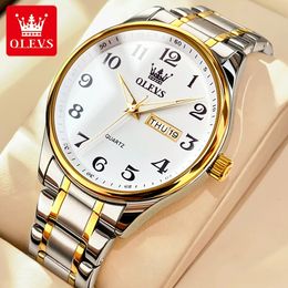 OLEVS Klassiek zakelijk quartz horloge voor heren Digitale wijzerplaat Datum Weekweergave Klok Lichtgevend Waterdicht Man Gouden Horloges 5567 240227