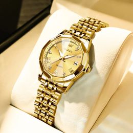 OLEVS mode montre dorée pour femmes en acier inoxydable élégant losange Original Quartz étanche femmes montres Reloj Para Mujer 240328