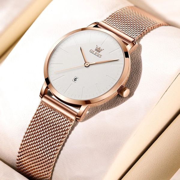 Olevs Luxury Fashion Watch for Women Gold Rose Termroproping Quartz Ladies Wristwatch Original Simple Womens montres Montre Femme 240409