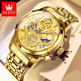 OLEVS – montre à Quartz pour hommes, marque de luxe, originale, étanche, Style squelette doré, 24 heures, jour et nuit, 240122