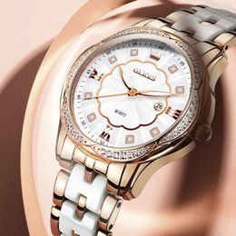 Olevs Top Brand Womens Watches Original Ceramic Fashion Trend Quartz Watch for Women Quality Elegant Womens Wristwatch 240516