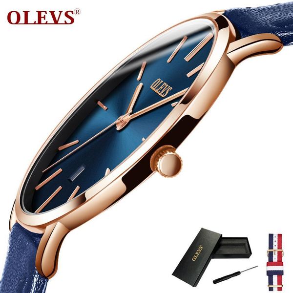 Olevs Ultra Mince Mode Homme Montre-Bracelet En Cuir Bracelet De Montre D'affaires Montres Étanche Résistant Aux Rayures Montre Horloge G5869p Y19051403