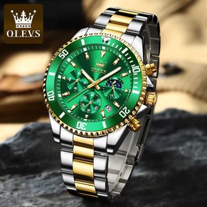 Olevs Horloge voor Mannen Luxe Roestvrijstalen Quartz Horloges Sport Waterdichte Dive Green Polshorloge Horloges 2870 210728