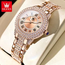 Olevs Reloj Fashion Fashion Quartz Wrist Watch for Ladies Roman Dial Diamond Water Water Luminous Luxury 240515