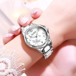 Olevs Montre Femme Entièrement Automatique Salle Mécanique Céramique Bracelet Acier Montre Femme 32mm