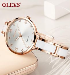 Les femmes olevs regardent luxe en or rose moderne étanche céramique diamants dames regardent la montre-bracelet de haute qualité C190412037566771