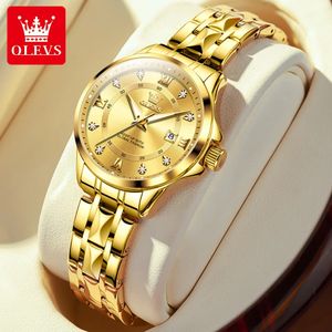 Olegs Womens horloges luxe mode Goud klein polshorloge voor dames originele waterdichte Rhombus roestvrijstalen riem datum 240318