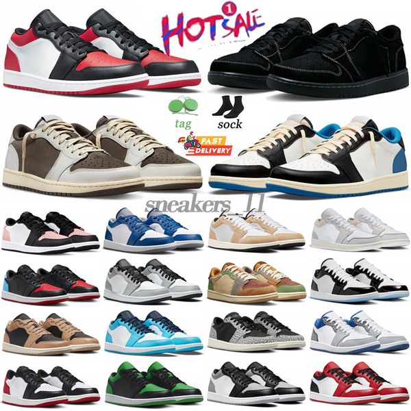 Chaussures de basket-ball de designer Jumpman 1 Low Running Trainers OG 1S Hommes Femmes J1 Triple White Shadow University Blue UNC Black Bred Toe Light Smoky Grey baskets pour hommes