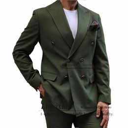 Olive Green Daily Hommes Costumes Double Breasted Busin Blazer Slim Fit Mariage Marié Tuxedo 2 Pièces Ensemble Costume Homme Veste Pantalon D1tK #