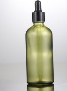 Bouteilles en verre vert olive 100 ml d'huile essentielle cosmétique flacons compte-gouttes de sérum vides avec bouchons à vis noirs