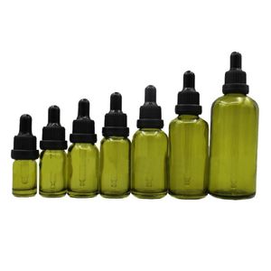 Olive Green Glass Essentiële olie parfumfles vloeibare reagens pipet flessen oog druppelaar fles met kindproof