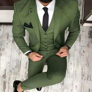 Olive Green Mens Suits voor bruidegom Tuxedos 2019 Gotte revers slanke fit blazer driedelige jasbroek Vest Man Tailor Made Clothing 242W