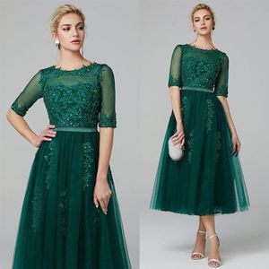 Robe mère de la mariée longueur thé vert Olive, demi-manches, robes d'invitées de fête de mariage, robes de soirée formelles, 255D