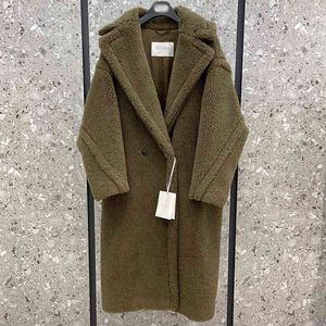 Olive Green Teddy Bear Jas Femalemax 2022 Nieuwe Trendy Merk Mara Damesjas Wol Alpaca Bont Medium Lengte US Maat