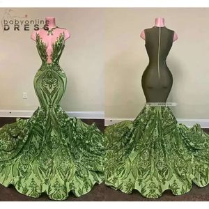 Olive Sparkly Parreny Green Mermaid Afrikaanse prom jurken zwarte meisjes lange afstuderen jurk plus size formele avondjurken DHL