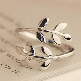 Anillo abierto de hojas de rama de olivo para mujer y niña, anillos de boda, dijes, anillos de hojas, nudillos ajustables, joyería para dedo, Navidad, barato 20P252H