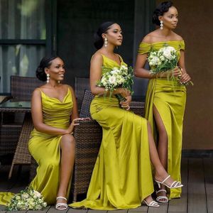 Oliver Bruidsmeisjesjurken Zijdeachtig Satijn Sexy Hoge Split Bruidsmeisje Jurken Bruidsjurken Lovertjes Kant voor Nigeria Zwarte Vrouwen Huwelijk BR133