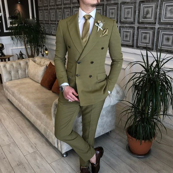 Oliver Green – costumes 2 pièces pour hommes, veste et pantalon, smoking de mariage, Blazer à Double boutonnage, tenue formelle de fête d'affaires, de bal