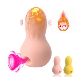 OLO-vibrador de succión de Vagina con calefacción para mujer, juguetes sexys para mujer, consolador con masaje de punto G, succionador de clítoris y pezón, producto erótico de huevo saltador 3 en 1