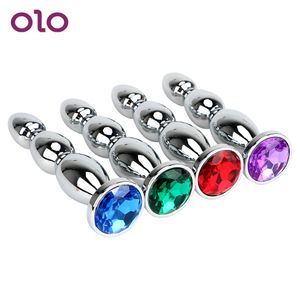 OLO Long Jewel Anal Plug Butt Acero inoxidable Gran tamaño Metal Beads Masaje de próstata juguetes sexy para mujeres y hombres