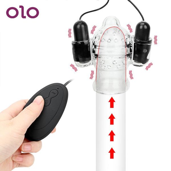 OLO masturbador masculino glande entrenador masaje retardante eyaculación 20 velocidades anillo para pene vibrador Dispositivo de Castidad juguetes sexys para hombres