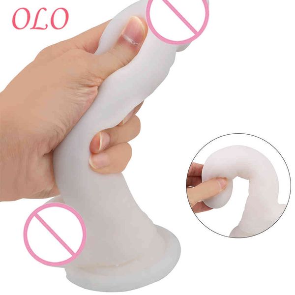 OLO Super Soft Dildo Erótico Consolador Realista Simulación Pene Falso Juguetes Sexuales para Mujer Masturbación Femenina Y0408