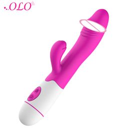 Olo USB Oplaadded Dual Vibration Rabbit Dildo Vibrator G Spot Massager Vaginale clitoris Stimulator Sexy speelgoed voor vrouwen