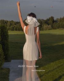 Oloey 2024 Simple Satin Short Wedding Farty Dresses Corres con Bow Veil Mini Vestidos de novia sexysas de Mariage Formal Vestido