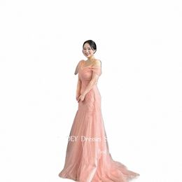 OLOEY Elegante Blush Pink Mermaid Evening Dres Korea Wedding Fotoshoot Tule Garden Prom jurken formeel feest Dr. Corset Y1RN#