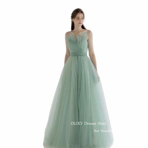 oloey Fairy Sage Green Gedrapeerde Tule Lg Prom Dres Korea Vrouwen Bruiloft Fotoshoot Princ Avondjurken Tuin Bruid Dr h5Ev #