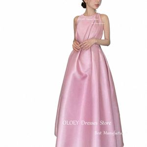 Oloey Korea Blush Pink Korea Evening Dres Vintage Satijnen vloerlengte Eenvoudig formeel feest Prom jurken Wedding Fotoshoot N3ro#