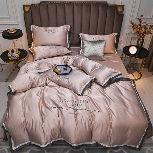 OLOEY ensemble de literie de broderie de luxe ensemble de lit soyeux housse de couette drap de lit pillwocases Queen King size juillet mise à niveau version plus épaisse 211007