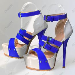 Olomm 2023, sandalias de plataforma de verano hechas a mano para mujer, correa de hebilla, tacones de aguja, punta abierta, hermosos zapatos de vestir verdes, talla 35 47 45 52